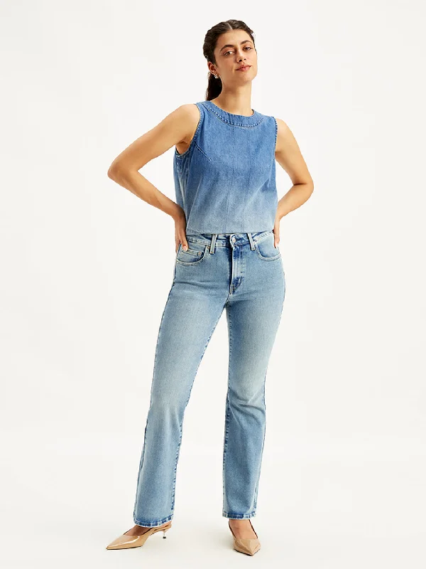 Women's Mid Rise 726 Flared Fit Blue Jeans Casual Wide-Legged Denim Jeans