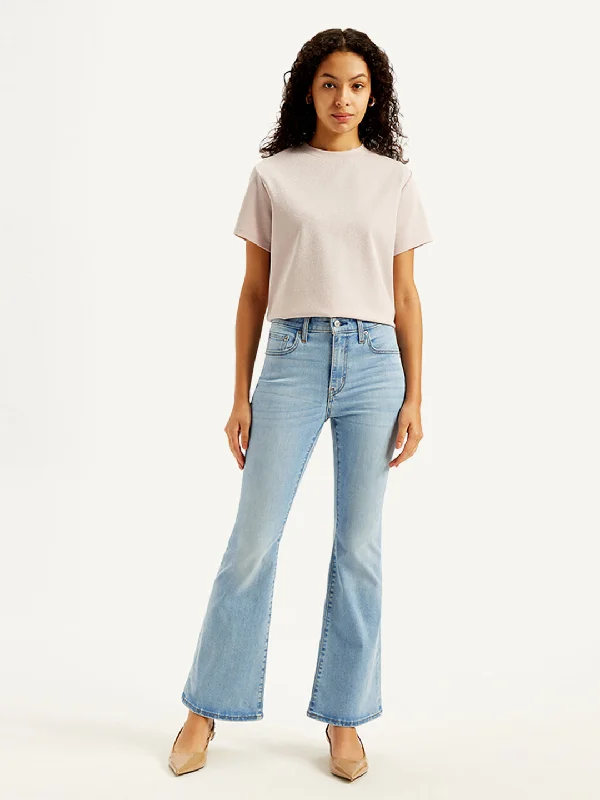 Women's Mid Rise 726 Flared Fit Light Blue Jeans Trendy Button-Up High-Waist Jeans