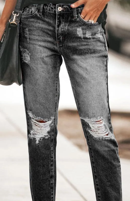 Women's Ripped Jeans Pants Stylish Cargo Style Jeans