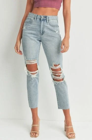 Distressed Straight Jeans Casual Straight-Leg Jeans