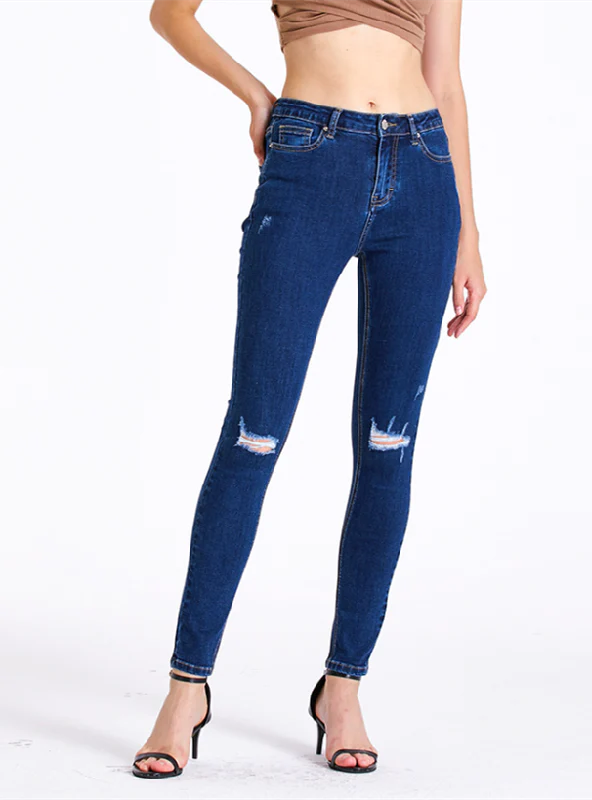 SLIM-FIT ELASTIC PENCIL PANTS JEANS Chic Dark-Wash Skinny Jeans