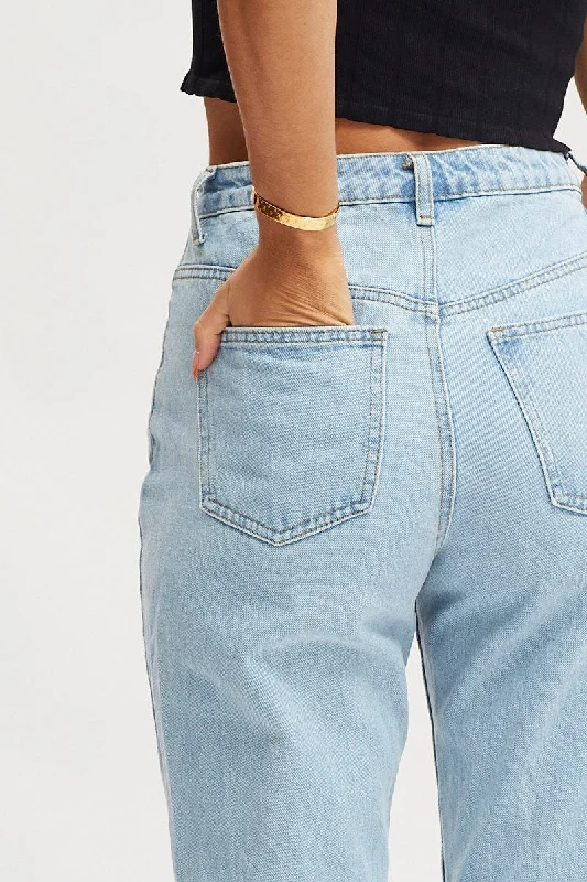 Blue High Rise Mom Jeans Stylish Tapered Fit Jeans