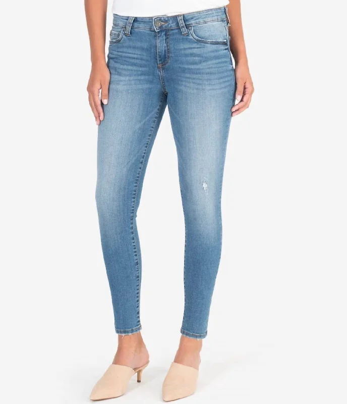 Connie Ankle Jeans In Medium Wash Casual Bootcut Ripped Jeans