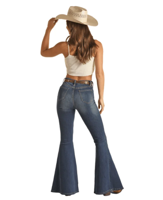 Rock & Roll Cowgirl High Rise Extra Stretch Bell Bottom Jeans RRWD7HR0SR Trendy Plus Size Jeans