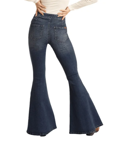 Rock & Roll Cowgirl Junior's High Rise Extra Stretch Bell Bottom Jeans WPB3508 Casual Skinny Fit Jeans