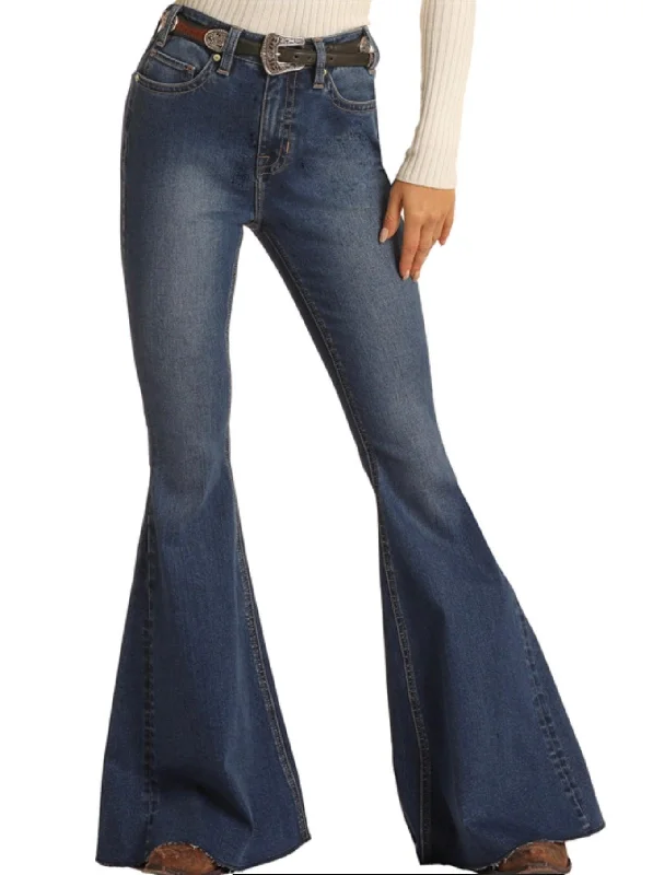 Rock & Roll Cowgirl High Rise Extra Stretch Bell Bottom Jeans WHB1670 Trendy Skinny Fit Jeans