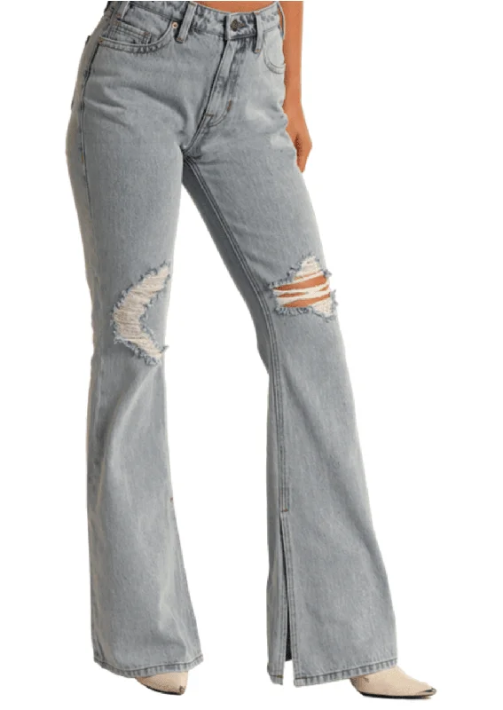 Rock & Roll Cowgirl Women's High Rise Flare Jeans RRWD6HR14N Stylish Paperbag Waist Denim