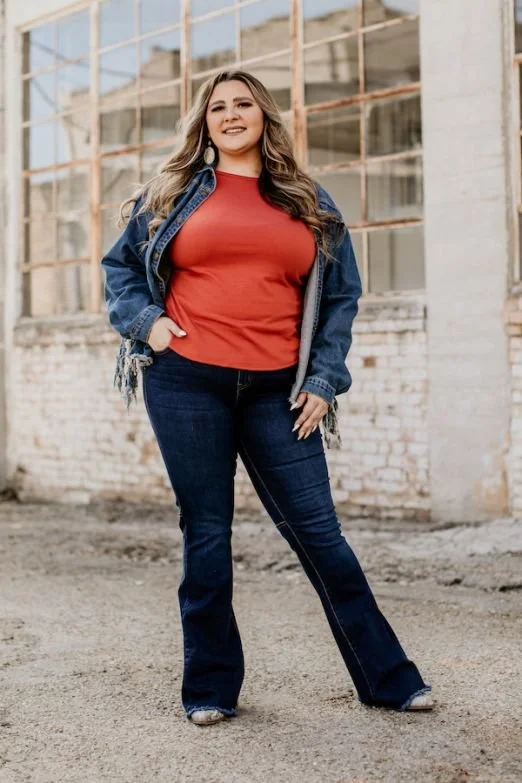 DARK WASH FLARE LEG JEANS PLUS SIZE Trendy Colored Denim Jeans