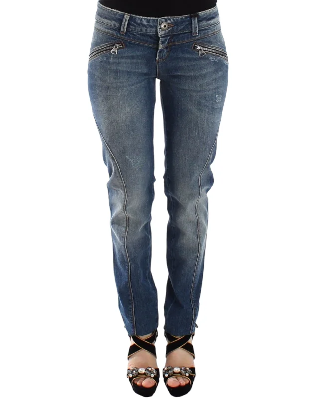 Ermanno Scervino Chic Slim-Fit Blue Denim Jeans Fashionable Distressed Jeans