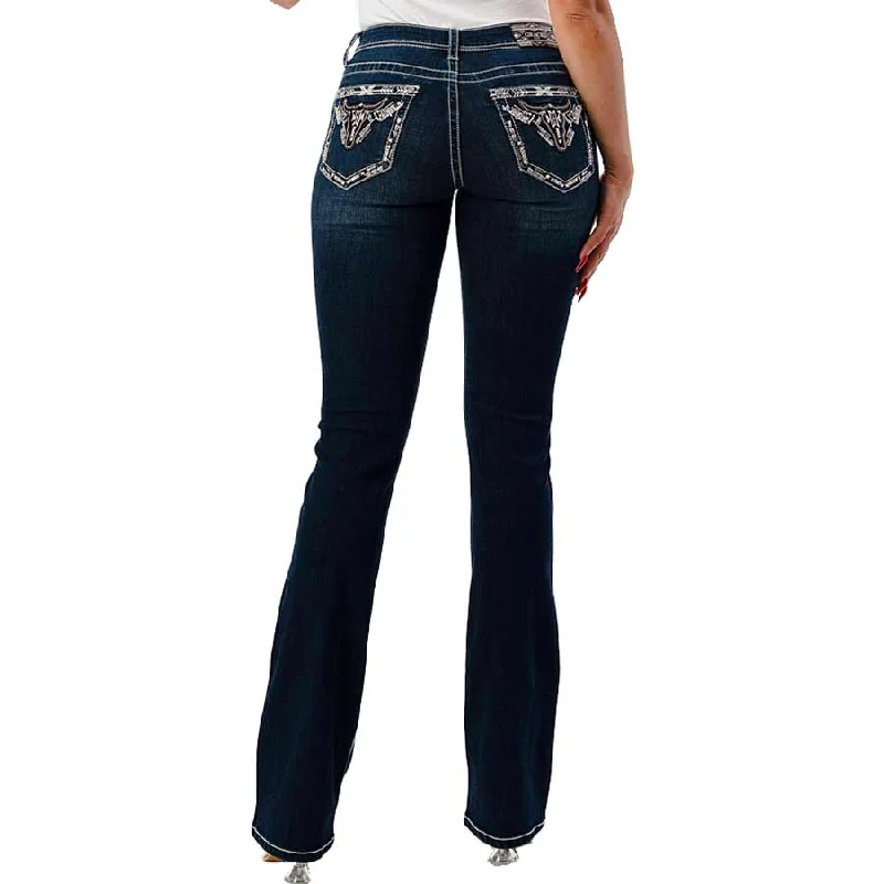 Grace in LA Women's Steer Head Bootcut Jeans Casual High-Waisted Bootcut Jeans