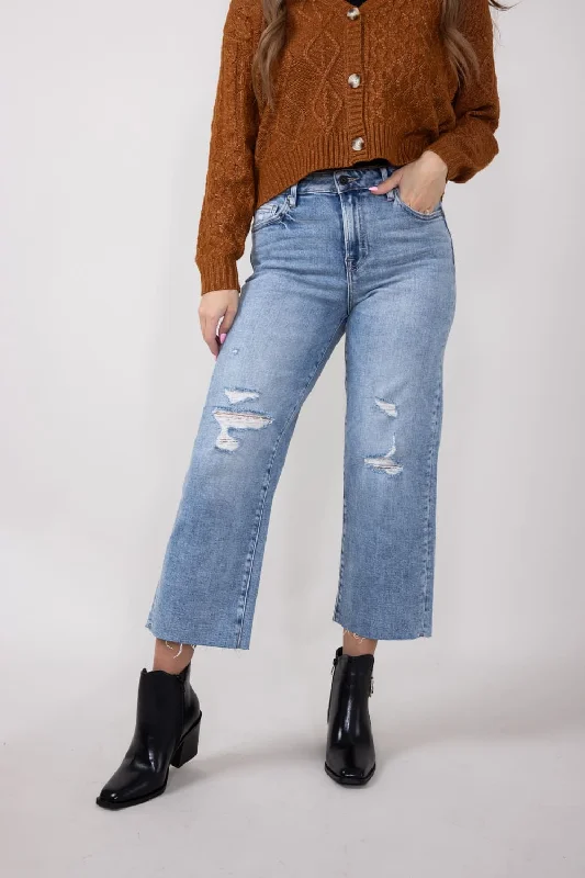 Hidden High Rise Cropped Wide Straight Leg Jeans for Women | HD1633WS-M Fashionable Straight Fit Denim