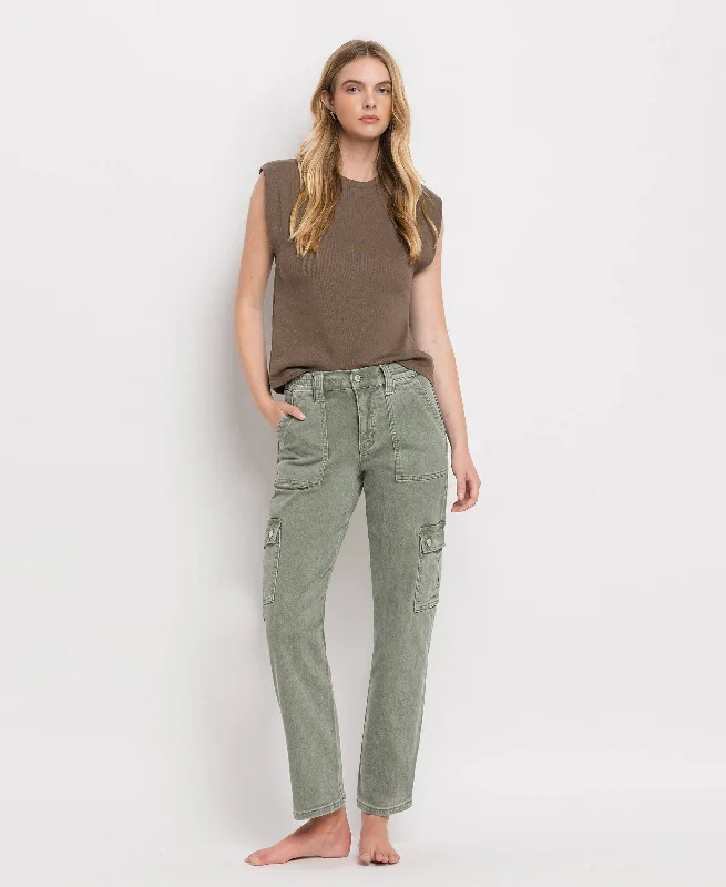 Vervet by Flying Monkey | Take Me Back High Rise Cargo Jeans Comfortable Distressed Straight-Leg Jeans