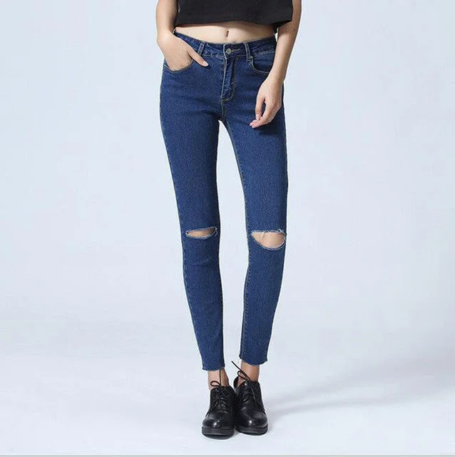 High Waist Jeans Women Skinny Ripped Jeans Casual Distressed Skinny Jeans