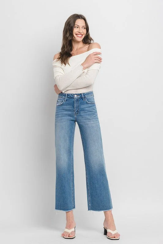 Kenna High Rise Crop Wide Leg Jeans Medium Wash Elegant Bootcut Fit Jeans