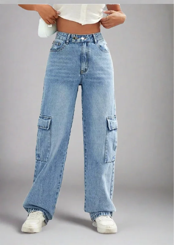 Stylish Pocketed Long Jeans Casual High-Waisted Bootcut Jeans