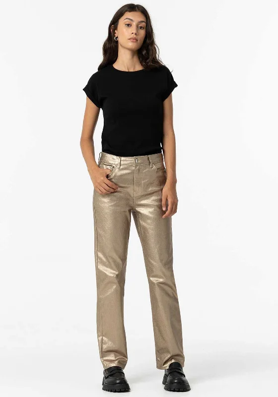 Tiffosi Amy Metallic Coated Straight Leg Jeans, Gold Comfortable Faded High-Rise Jeans