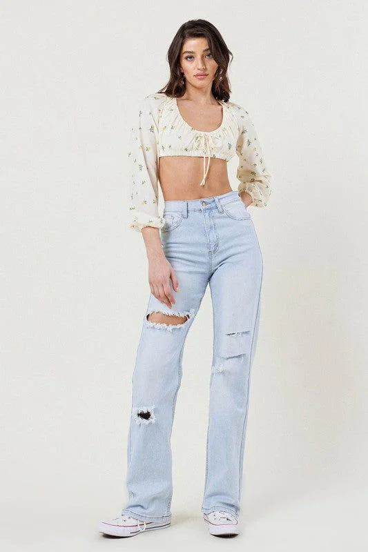 Vibrant M.i.U Distressed Wide Leg Jeans Trendy Skinny Fit Jeans