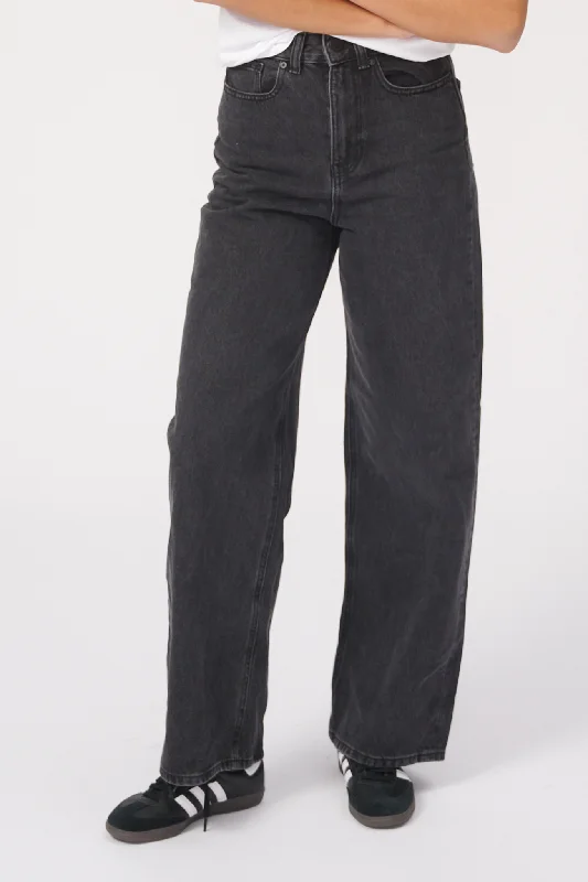 De Originale Performance Wide Jeans - Washed Black Denim Trendy Flared Leg Jeans