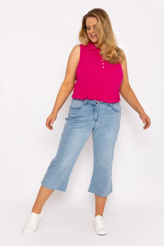 Wide Leg Culotte Jeans in Denim Trendy Pleated Waist Jeans