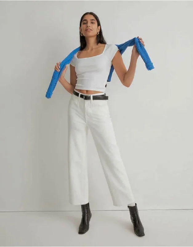 Wide Leg Culottes Jeans Off White Fashionable Relaxed Fit Denim