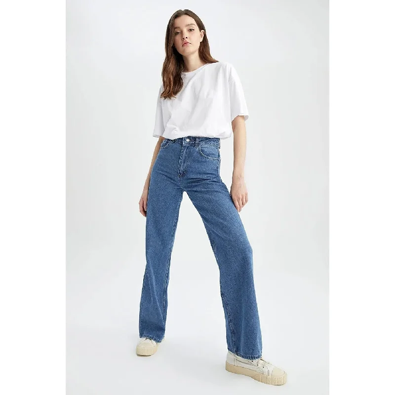 High Rise Blue Wide Leg Jeans Fashionable Bootcut Jeans