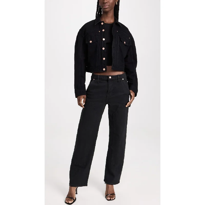 Black High Waisted Carpenter Jeans Trendy Button-Up High-Waist Jeans