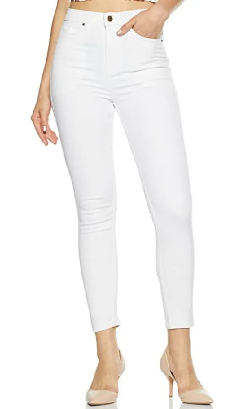 Women's White Skinny Fit Jeans Fashionable Vintage Wash Jeans